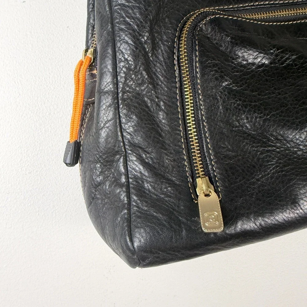 Liz Claiborne Briefcase Tote Bag Women's Black Leather Contrast Stitch Front Zip